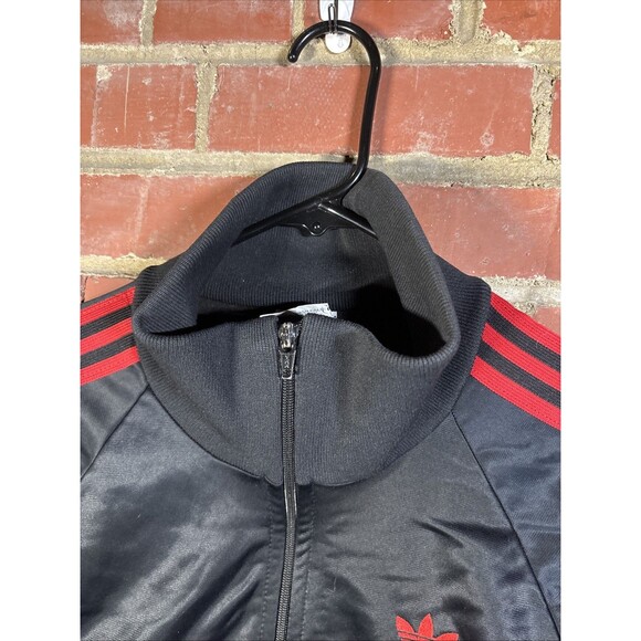 Vintage 80s Adidas Track Suit Jacket USA Made Full Zip Black/Red Hiphop Sz Large - Picture 3 of 8
